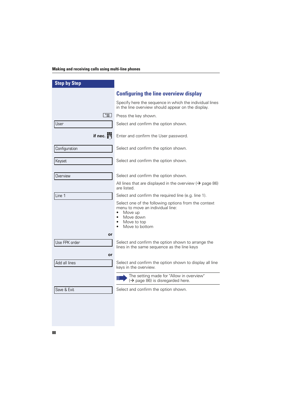 Configuring the line overview display | Sony HIPATH 8000 User Manual | Page 88 / 140