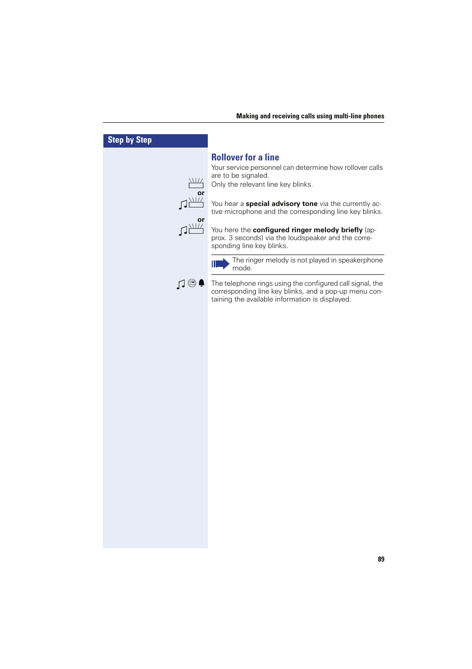 Rollover for a line, Ng tone | Sony HIPATH 8000 User Manual | Page 89 / 140