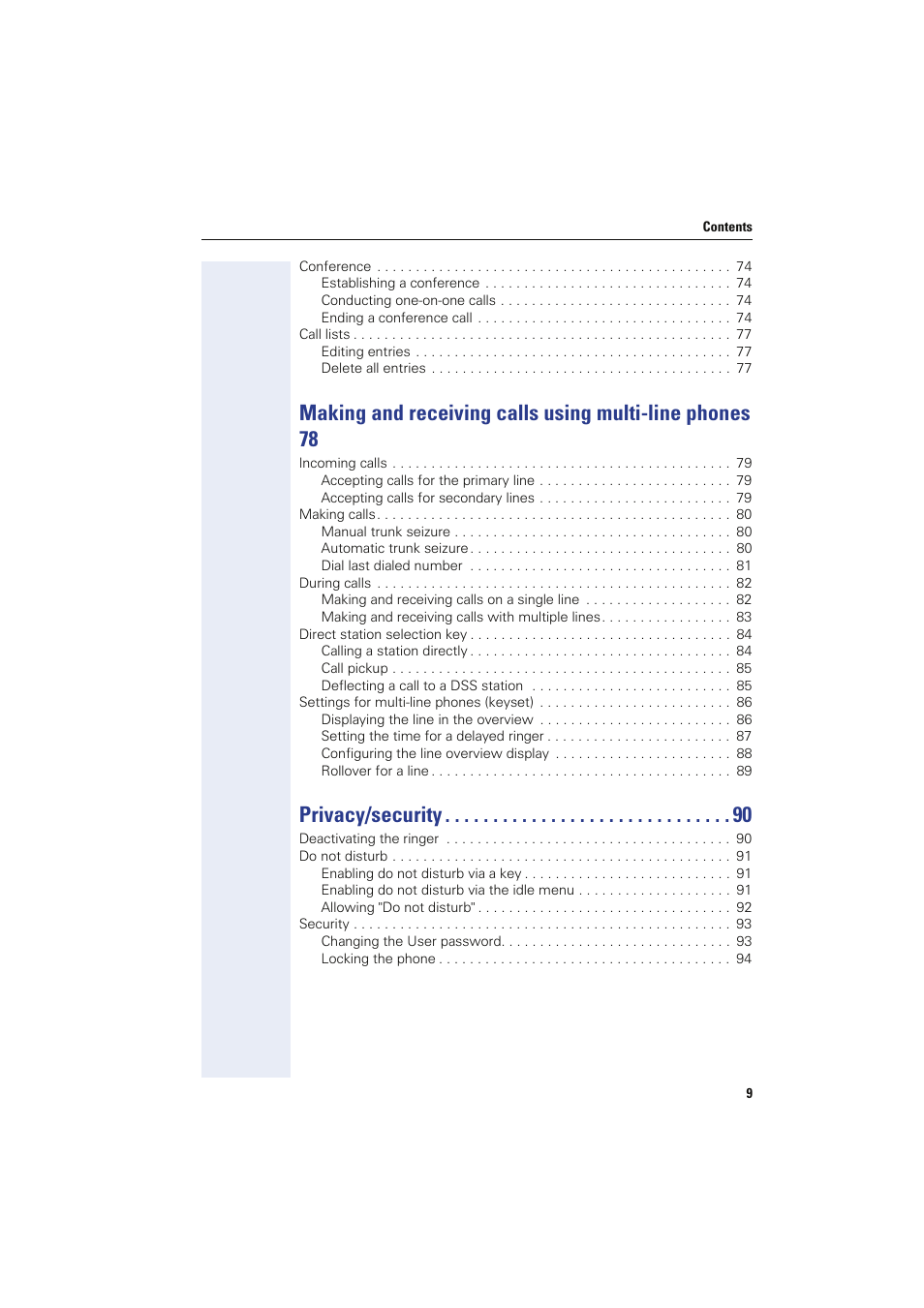 Privacy/security | Sony HIPATH 8000 User Manual | Page 9 / 140
