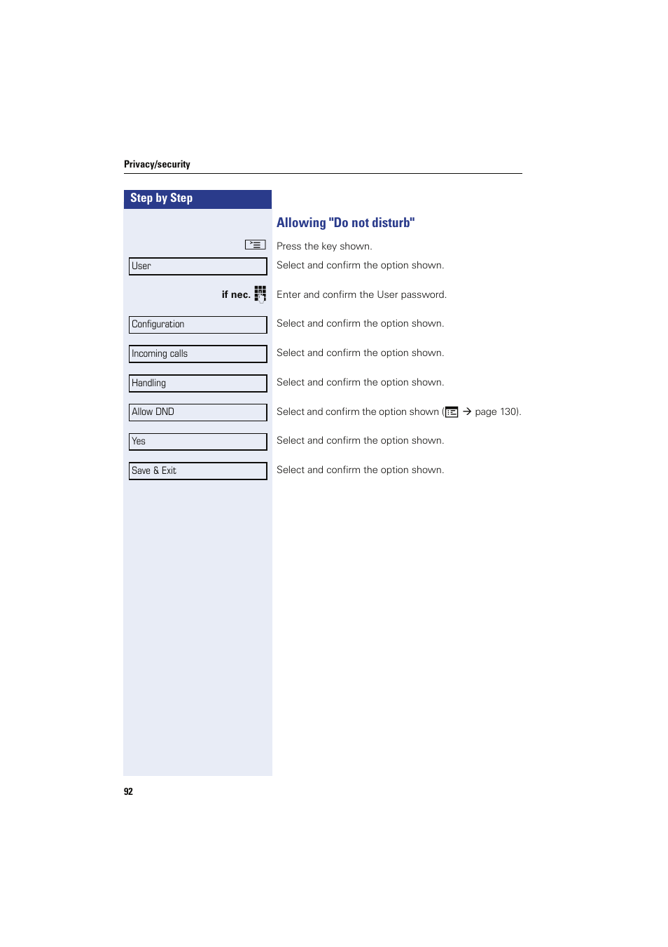 Allowing "do not disturb | Sony HIPATH 8000 User Manual | Page 92 / 140