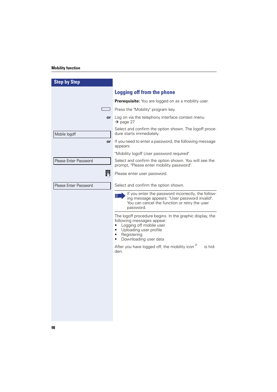 Logging off from the phone | Sony HIPATH 8000 User Manual | Page 98 / 140