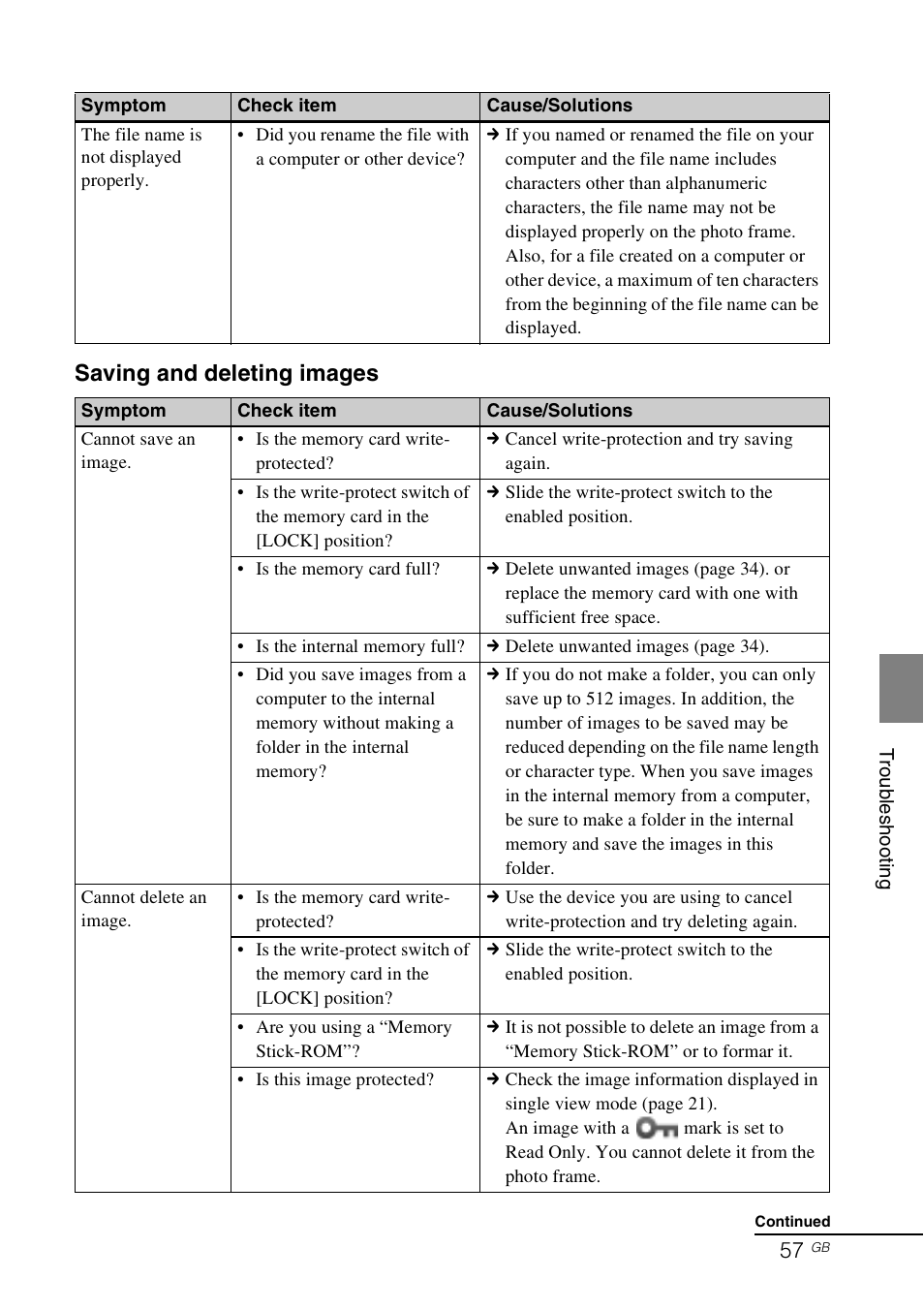 Saving and deleting images | Sony S-Frame 4-259-436-12 (1) User Manual | Page 57 / 64