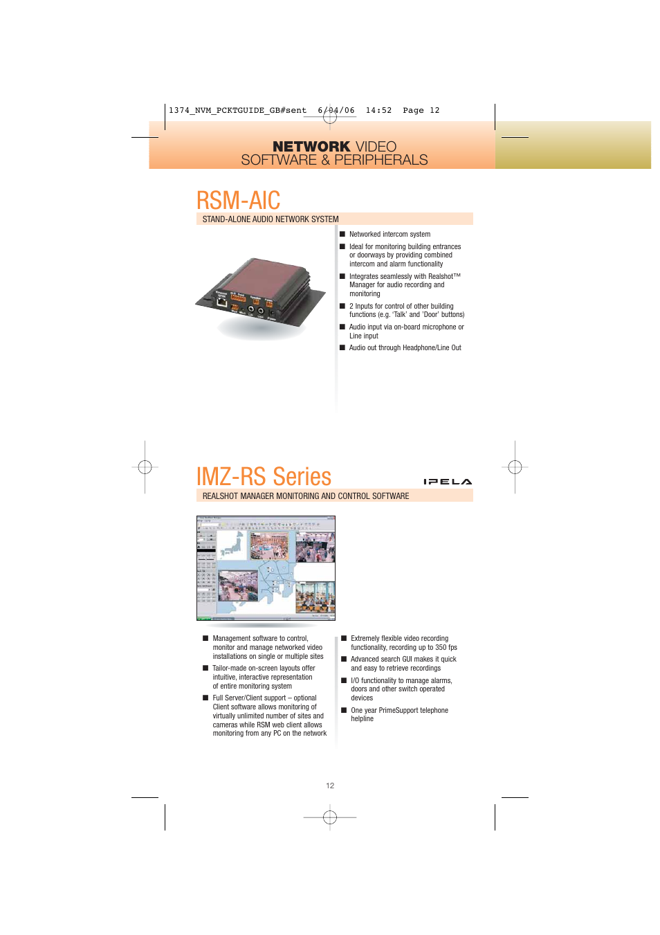 Rsm-aic, Imz-rs series, Network video software & peripherals | Sony Network Video Monitoring User Manual | Page 12 / 48