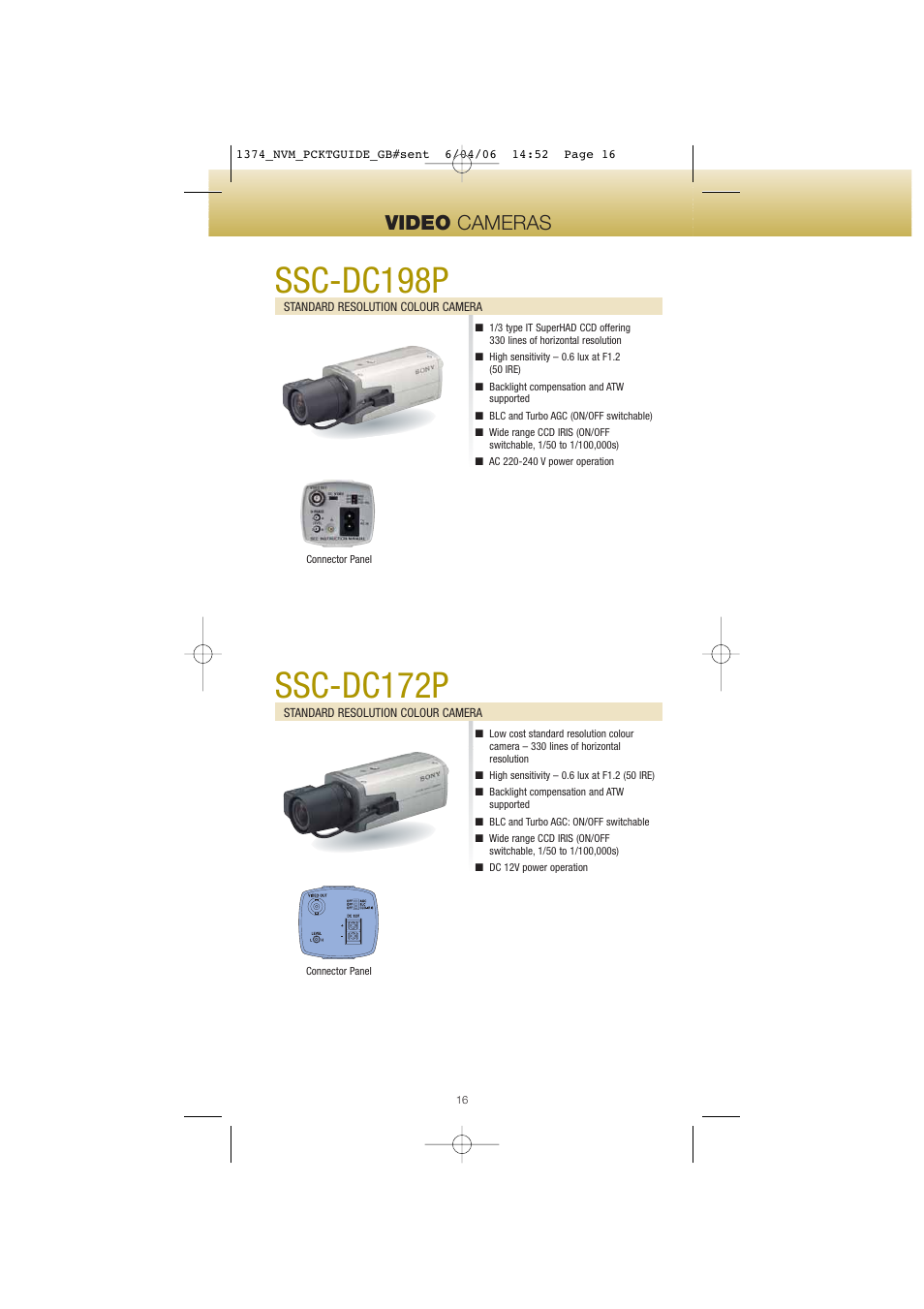 Ssc-dc198p, Ssc-dc172p, Video cameras | Sony Network Video Monitoring User Manual | Page 16 / 48