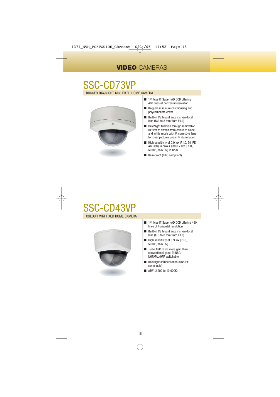 Ssc-cd73vp, Ssc-cd43vp, Video cameras | Sony Network Video Monitoring User Manual | Page 18 / 48