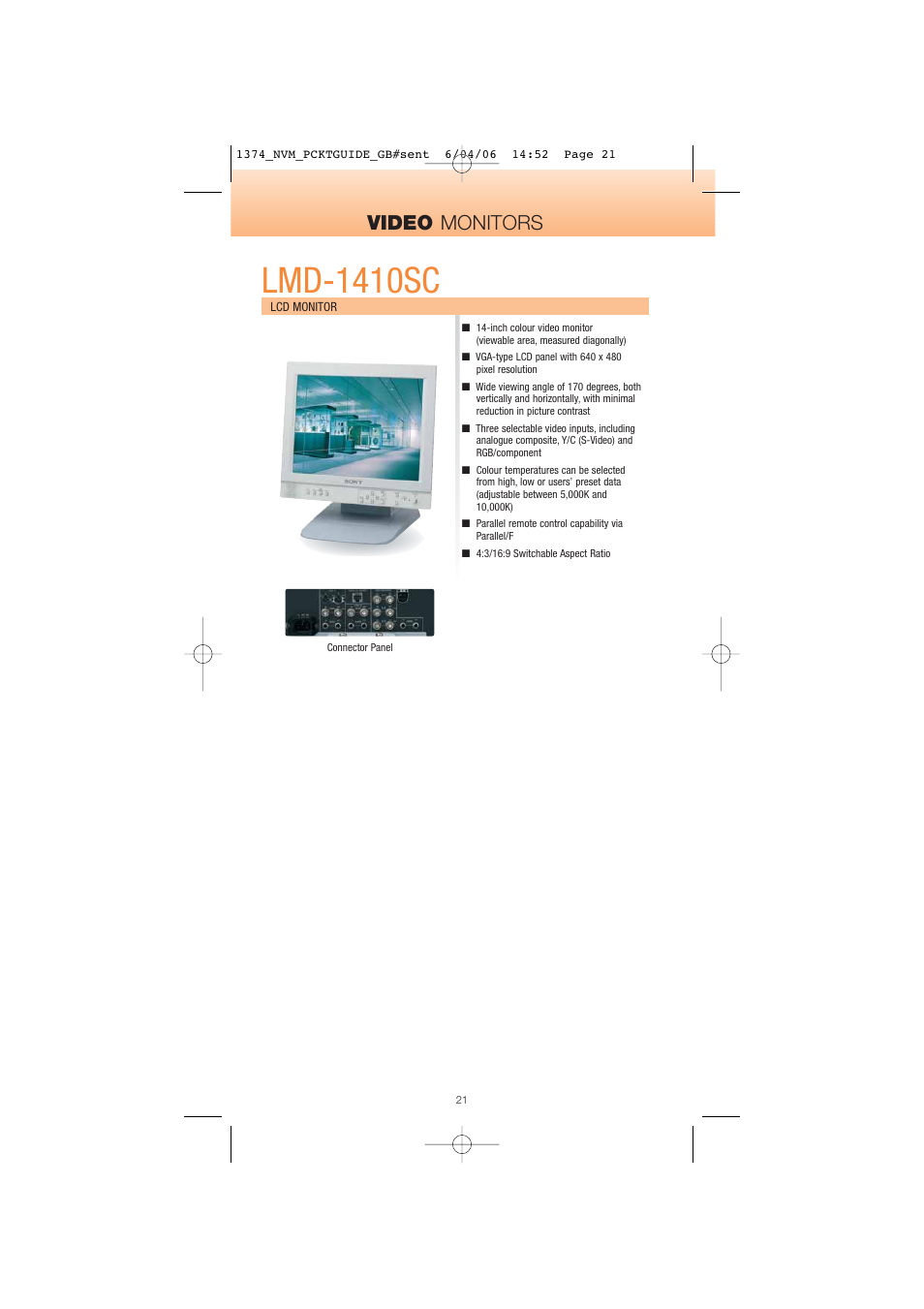 Lmd-1410sc, Video monitors | Sony Network Video Monitoring User Manual | Page 21 / 48