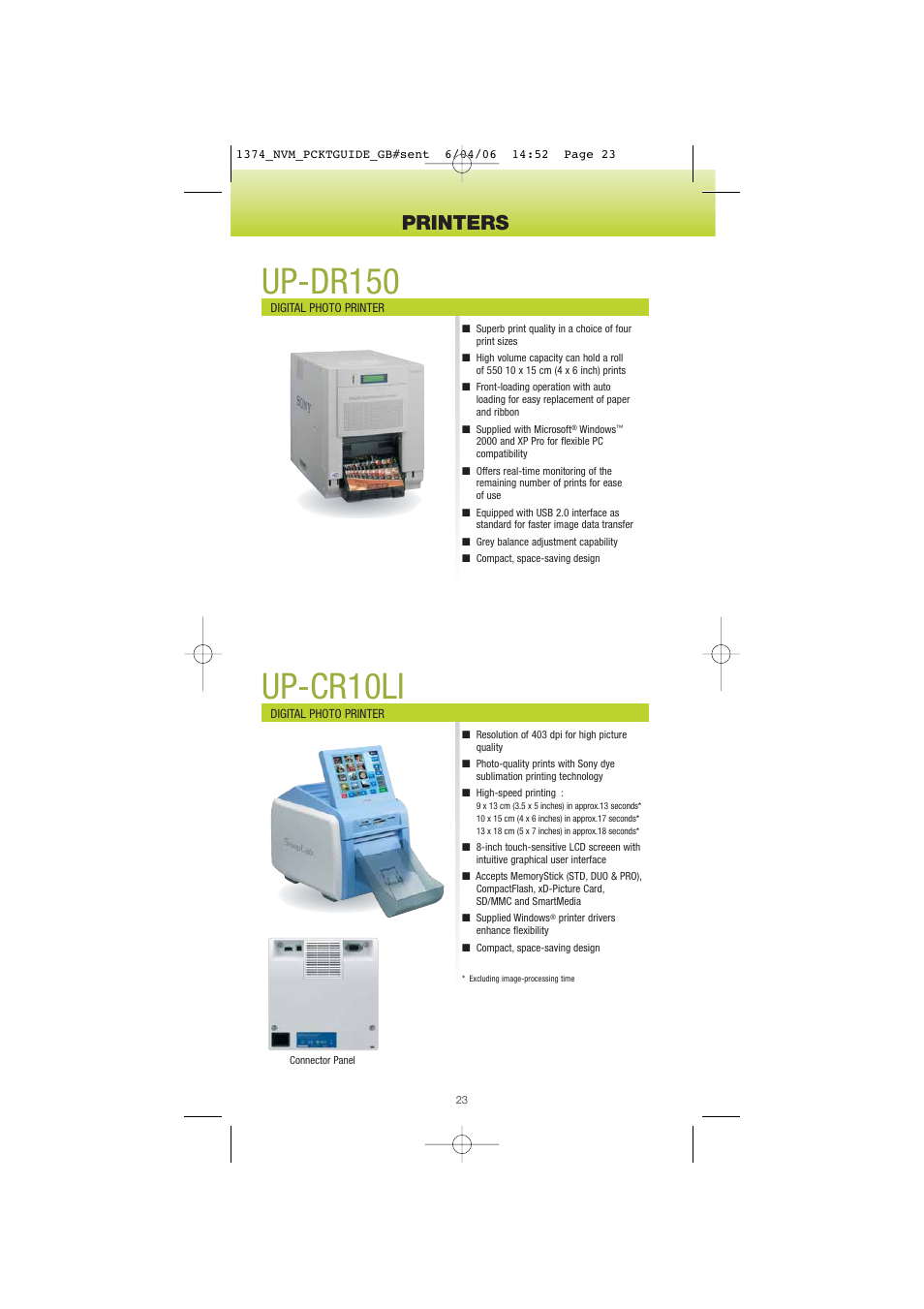 Up-dr150, Up-cr10li, Printers | Sony Network Video Monitoring User Manual | Page 23 / 48