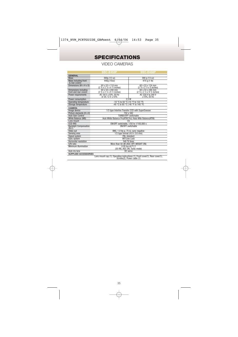 Specifications, Video cameras | Sony Network Video Monitoring User Manual | Page 35 / 48