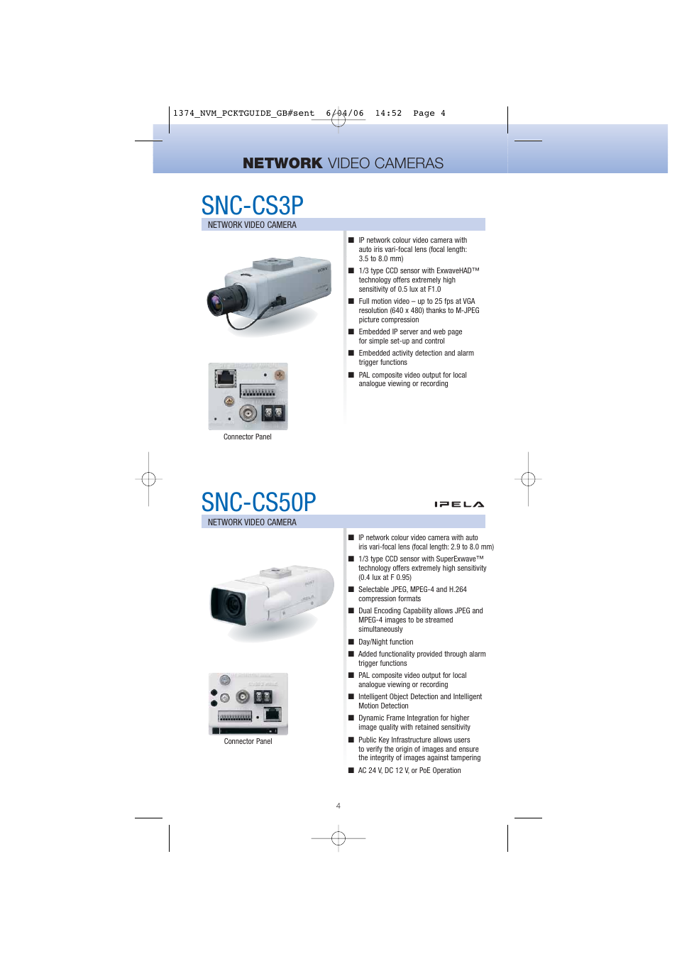 Snc-cs3p, Snc-cs50p, Network video cameras | Sony Network Video Monitoring User Manual | Page 4 / 48