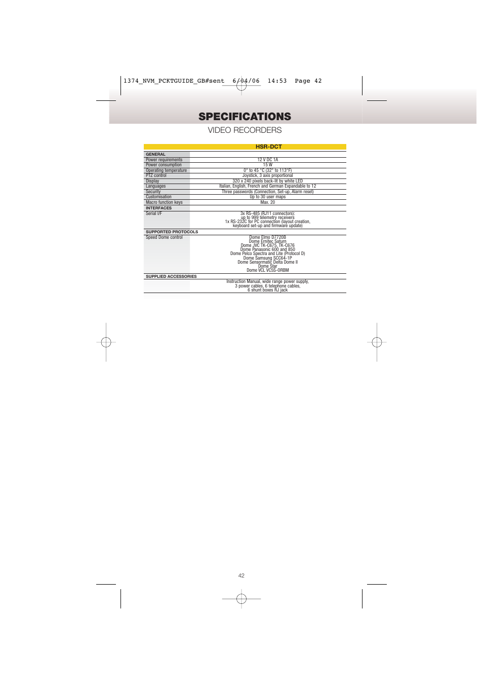 Specifications, Video recorders | Sony Network Video Monitoring User Manual | Page 42 / 48