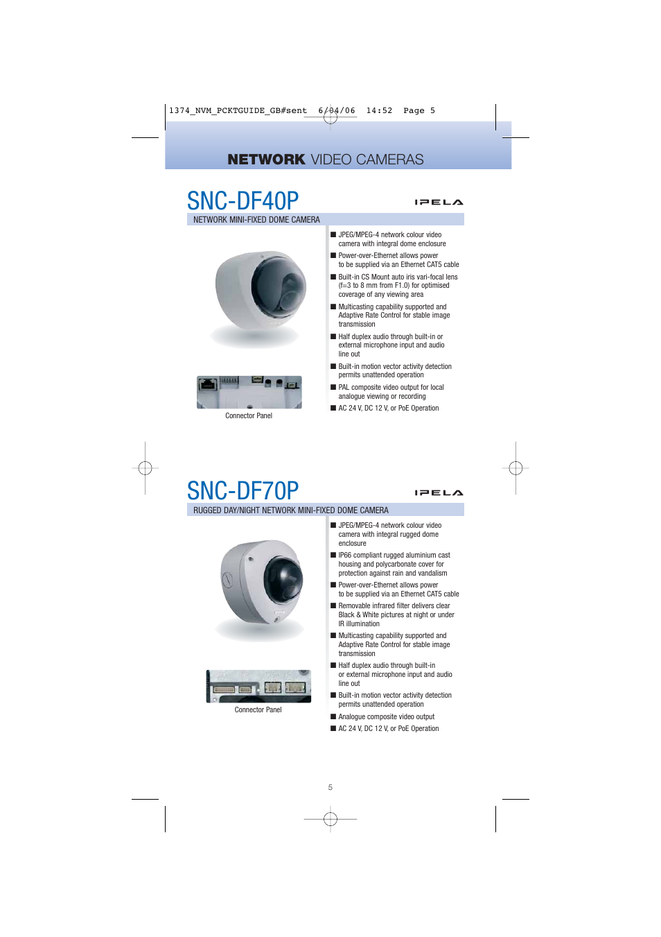 Snc-df40p, Snc-df70p, Network video cameras | Sony Network Video Monitoring User Manual | Page 5 / 48