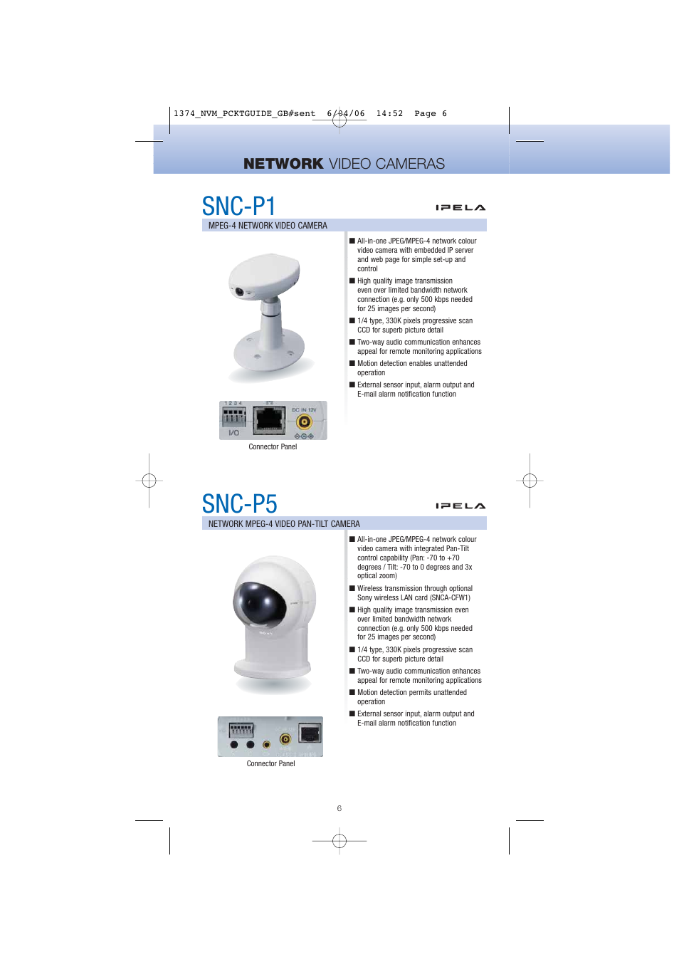 Snc-p1, Snc-p5, Network video cameras | Sony Network Video Monitoring User Manual | Page 6 / 48