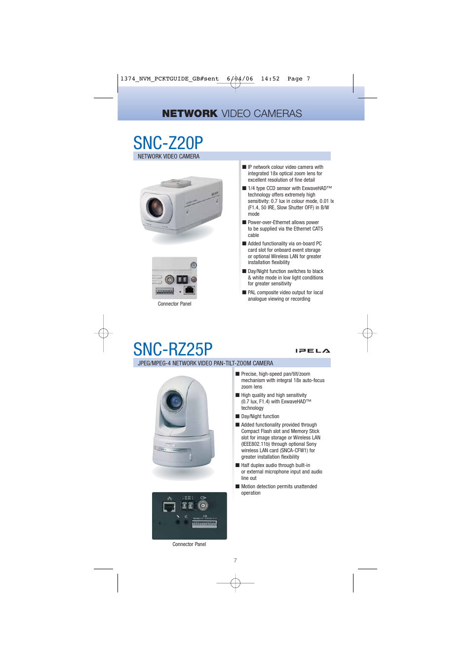 Snc-z20p, Snc-rz25p, Network video cameras | Sony Network Video Monitoring User Manual | Page 7 / 48
