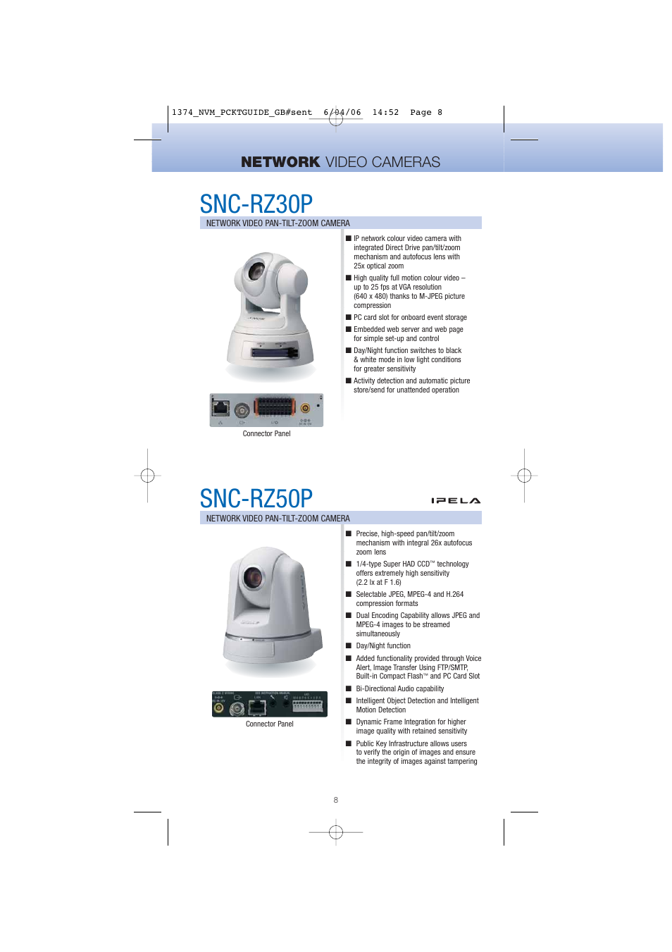 Snc-rz30p, Snc-rz50p, Network video cameras | Sony Network Video Monitoring User Manual | Page 8 / 48