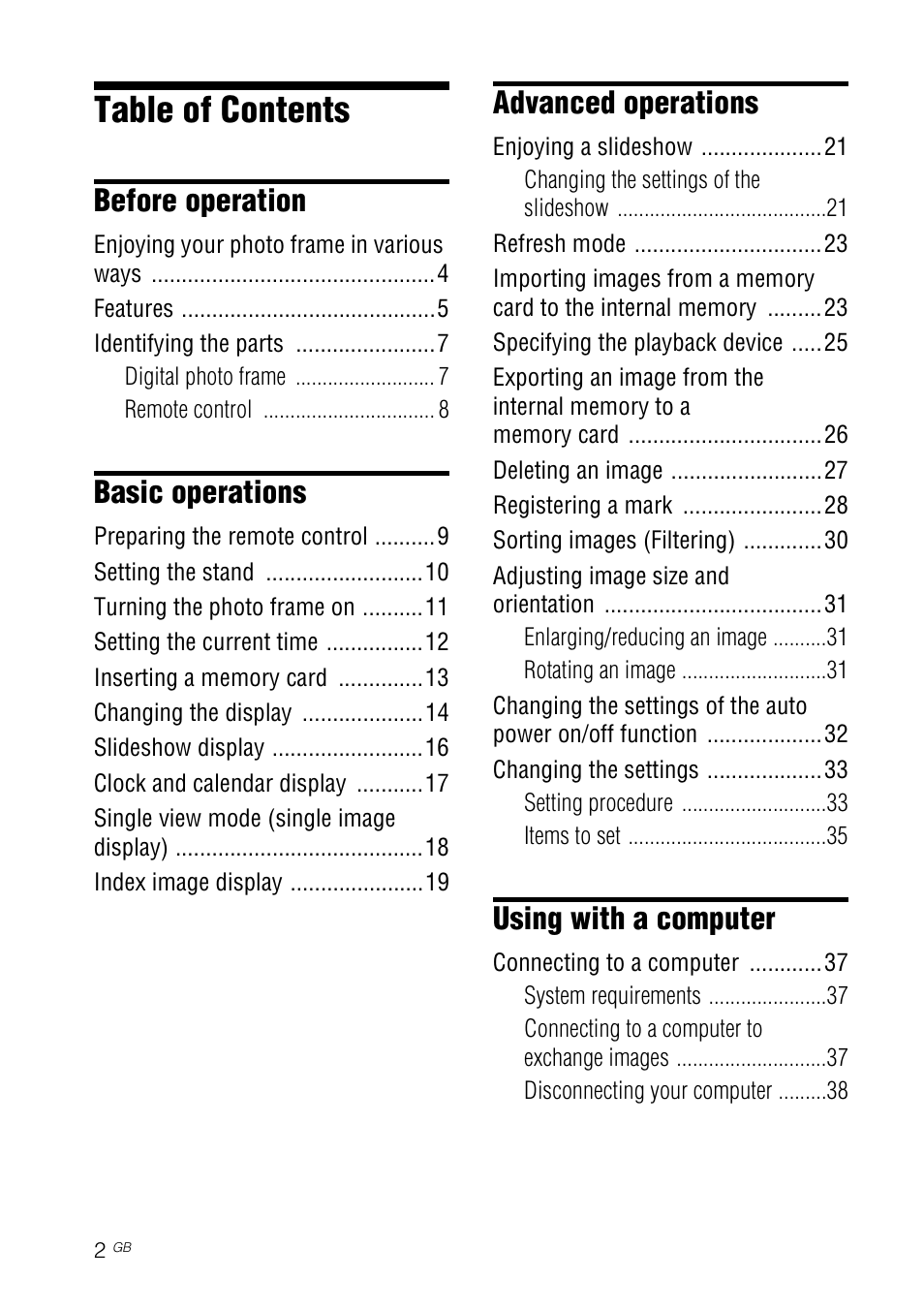 Sony DPF-X85 User Manual | Page 2 / 48