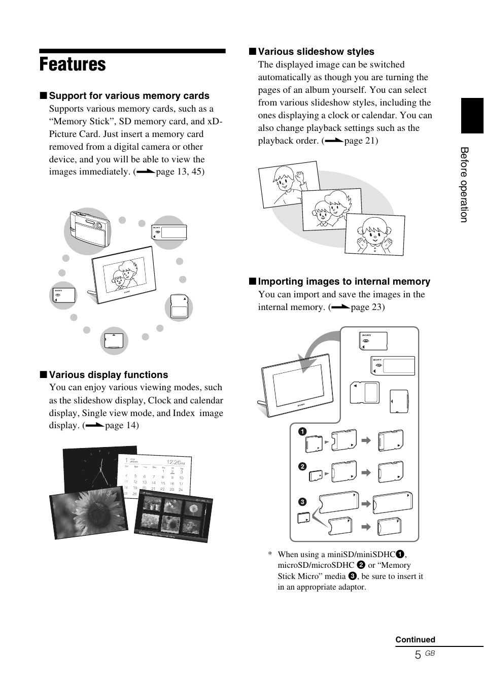 Features | Sony DPF-X85 User Manual | Page 5 / 48