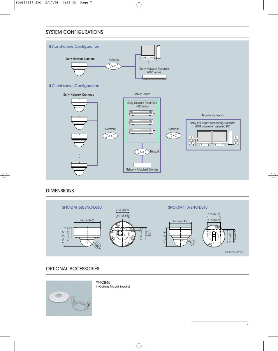 System configurations, Dimensions optional accessories | Sony SNC-DM110 User Manual | Page 7 / 8