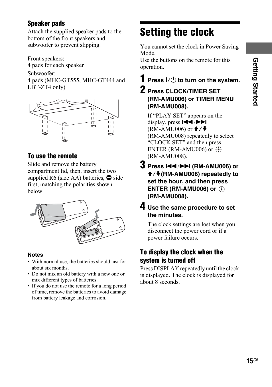 Setting the clock | Sony 3-287-077-14(2) User Manual | Page 15 / 48