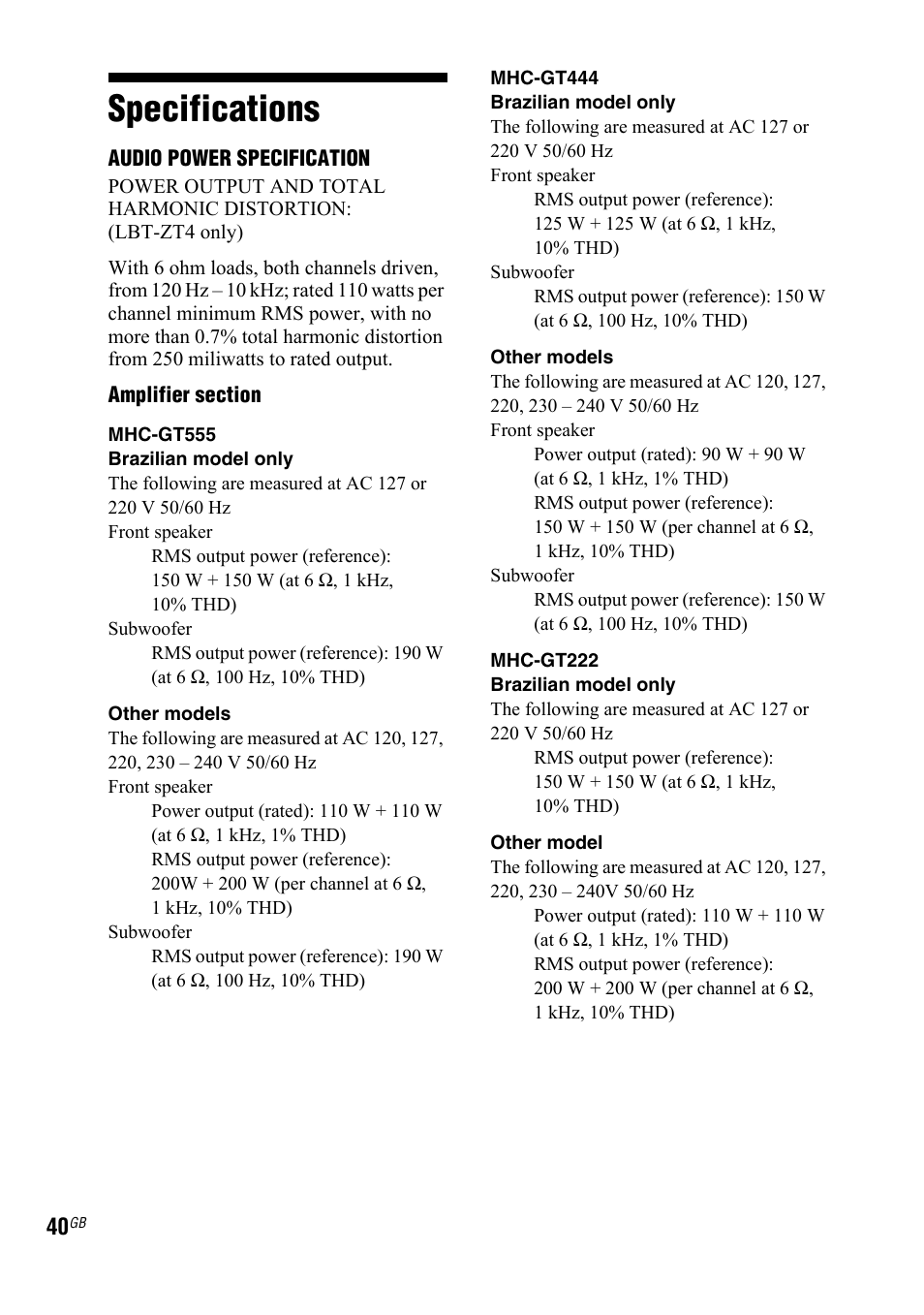 Specifications | Sony 3-287-077-14(2) User Manual | Page 40 / 48