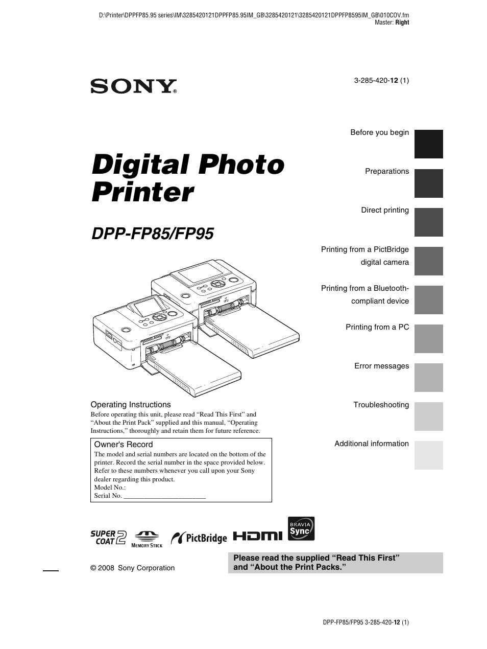 Sony DPP-FP85 User Manual | 92 pages