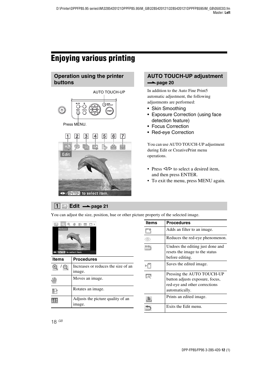 Enjoying various printing | Sony DPP-FP85 User Manual | Page 18 / 92