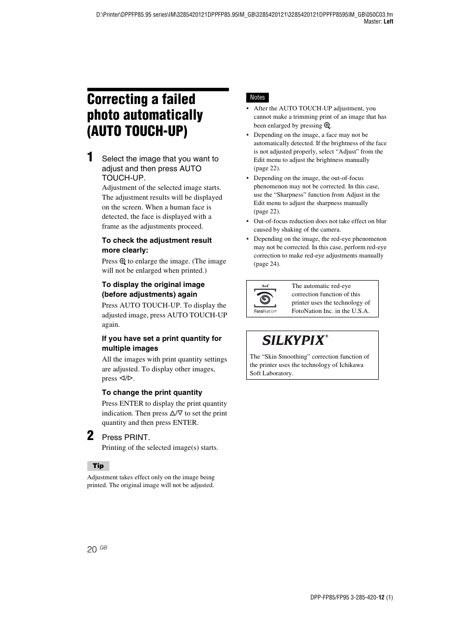 Sony DPP-FP85 User Manual | Page 20 / 92