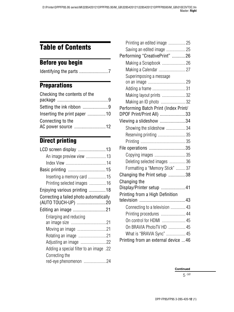 Sony DPP-FP85 User Manual | Page 5 / 92