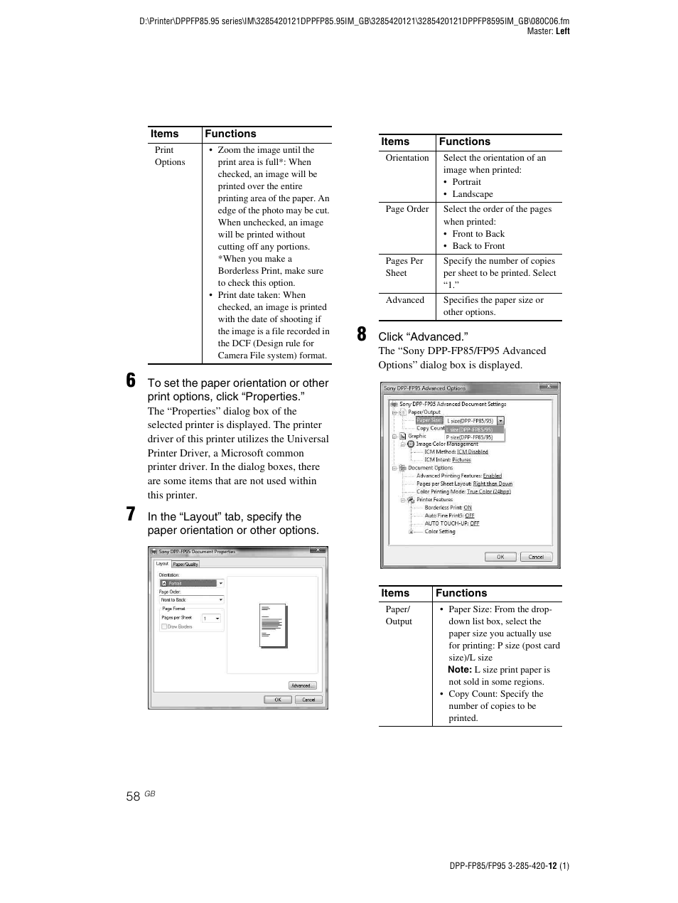 Sony DPP-FP85 User Manual | Page 58 / 92