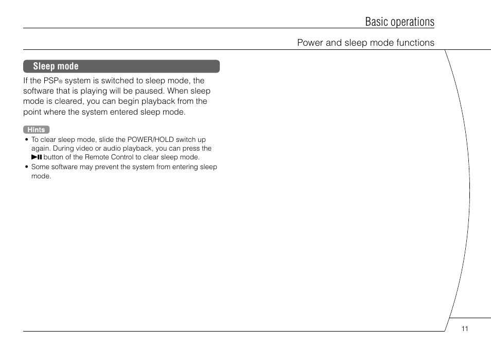 Basic operations | Sony PSP-3004 User Manual | Page 11 / 32