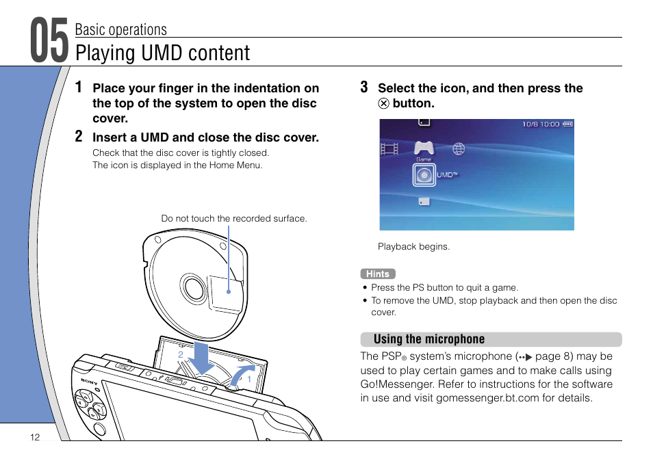 Playing umd content | Sony PSP-3004 User Manual | Page 12 / 32