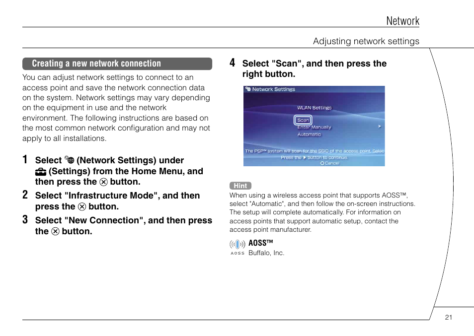 Network | Sony PSP-3004 User Manual | Page 21 / 32