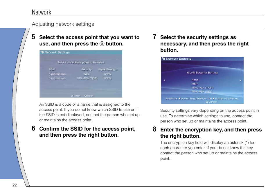 Network | Sony PSP-3004 User Manual | Page 22 / 32