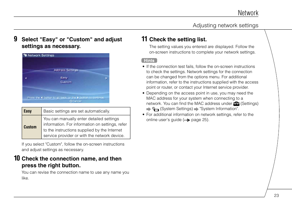 Network | Sony PSP-3004 User Manual | Page 23 / 32