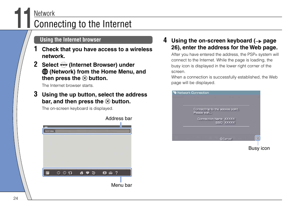 Connecting to the internet | Sony PSP-3004 User Manual | Page 24 / 32