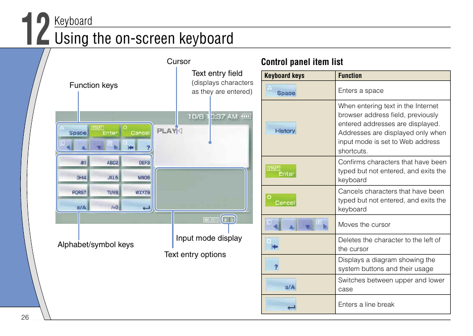 Using the on-screen keyboard | Sony PSP-3004 User Manual | Page 26 / 32