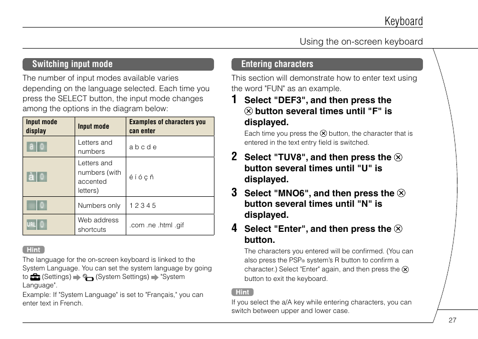 Keyboard | Sony PSP-3004 User Manual | Page 27 / 32