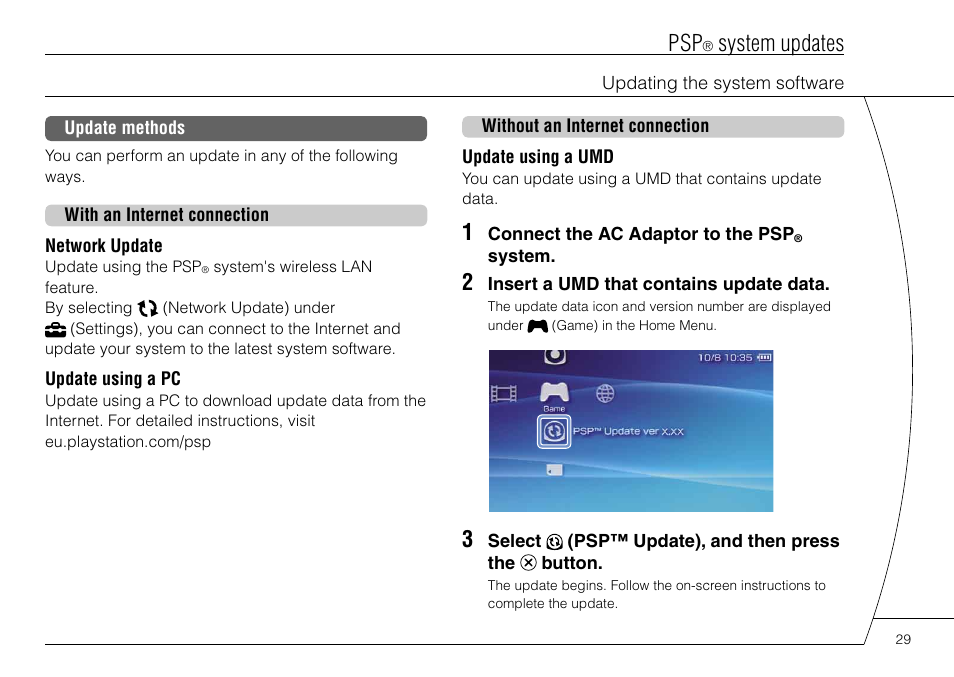 System updates | Sony PSP-3004 User Manual | Page 29 / 32