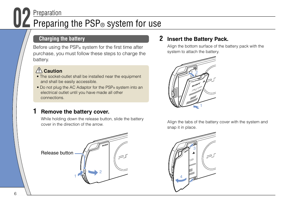 Preparing the psp, System for use, Preparation | Sony PSP-3004 User Manual | Page 6 / 32