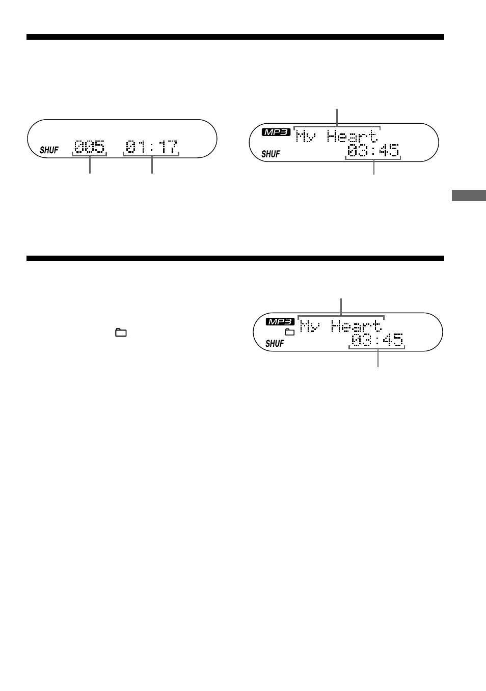 Playing tracks in random order (shuffle play), Playing tracks in random order, Shuffle play) | Playing all files in a selected folder in, Random order (folder shuffle play) (mp3 cd only) | Sony D-CJ01 User Manual | Page 13 / 32