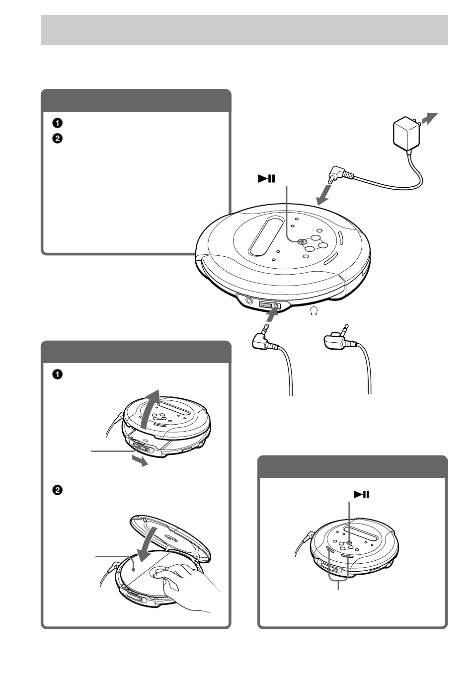Playing an audio cd or mp3 files, Connect your cd player, Insert a cd | Play a cd, 1 . connect your cd player, 2 . insert a cd, 3 . play a cd | Sony D-CJ01 User Manual | Page 6 / 32