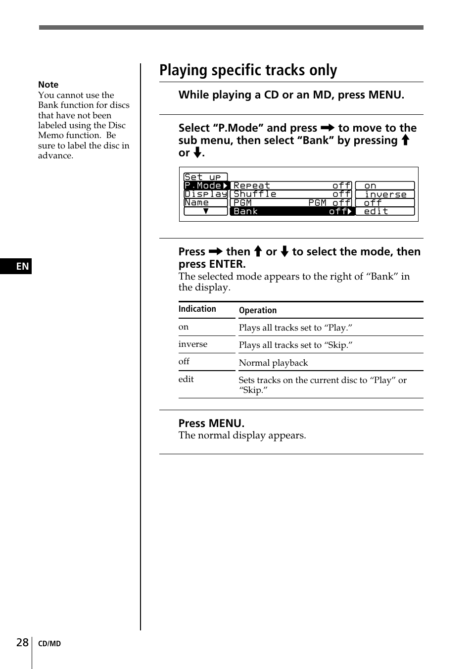 Playing specific tracks only | Sony CDX-C90 User Manual | Page 28 / 68