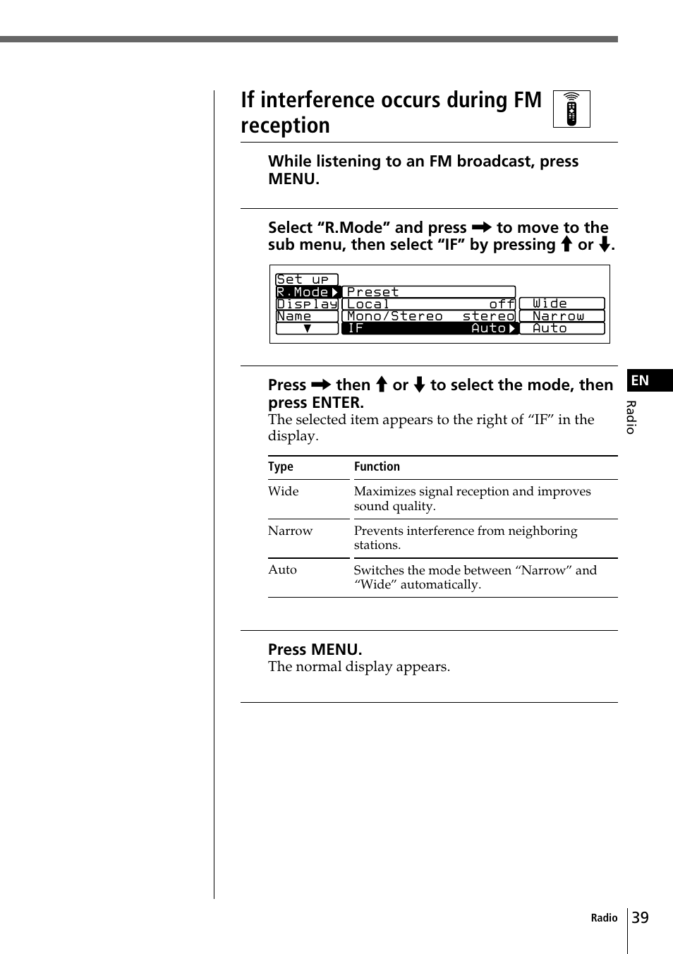 If interference occurs during fm reception | Sony CDX-C90 User Manual | Page 39 / 68