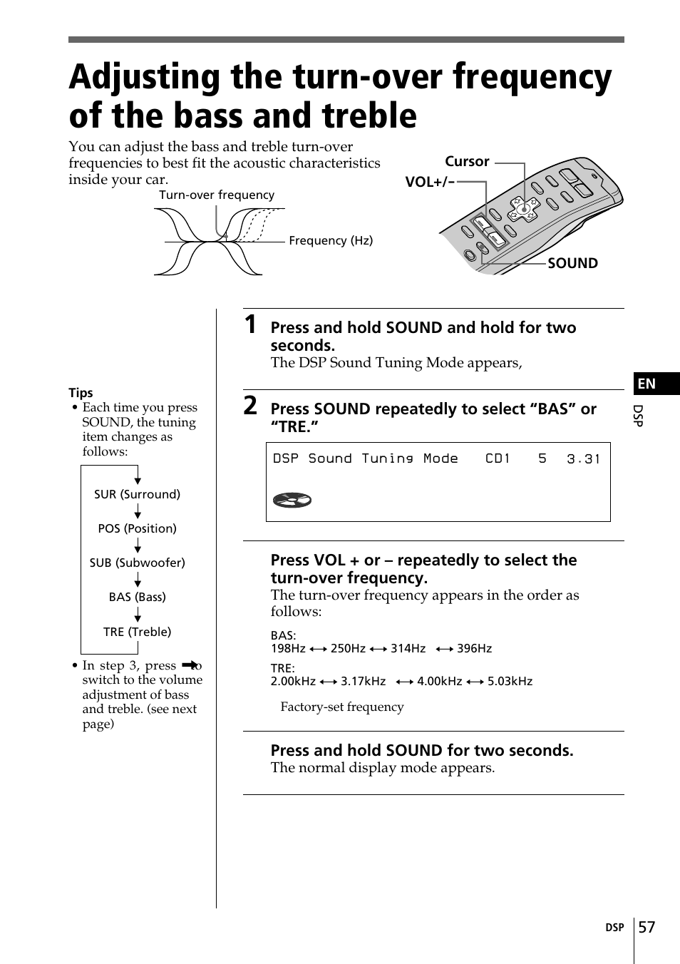 Bas tuning 250hz | Sony CDX-C90 User Manual | Page 57 / 68