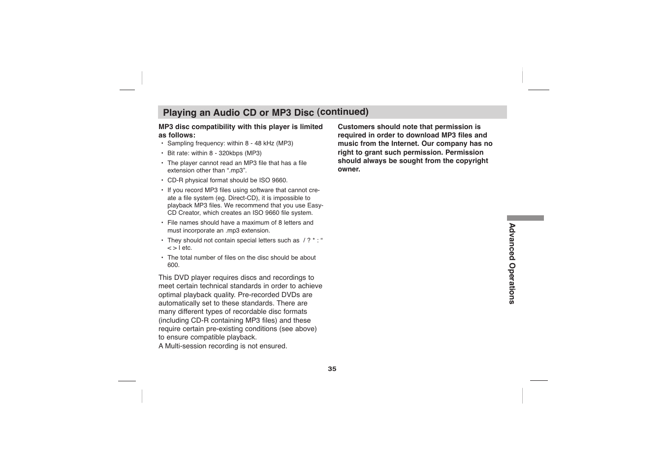 Playing an audio cd or mp3 disc (continued) | Sony DVP-FX705 User Manual | Page 35 / 55