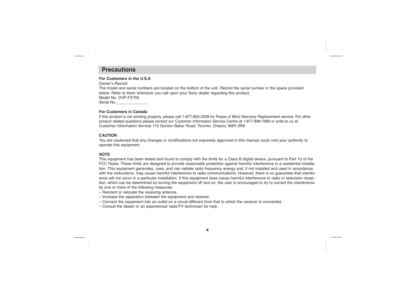 Sony DVP-FX705 User Manual | Page 4 / 55