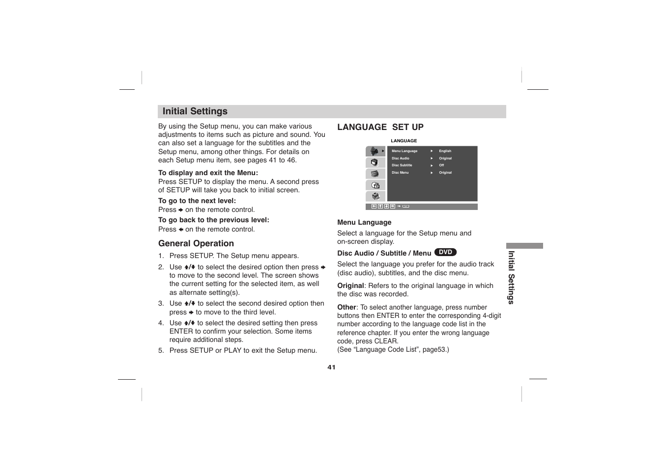 Initial settings | Sony DVP-FX705 User Manual | Page 41 / 55