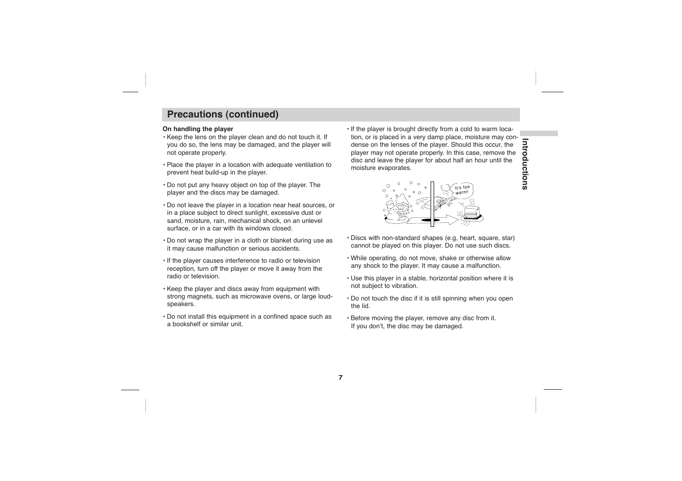 Precautions (continued) | Sony DVP-FX705 User Manual | Page 7 / 55
