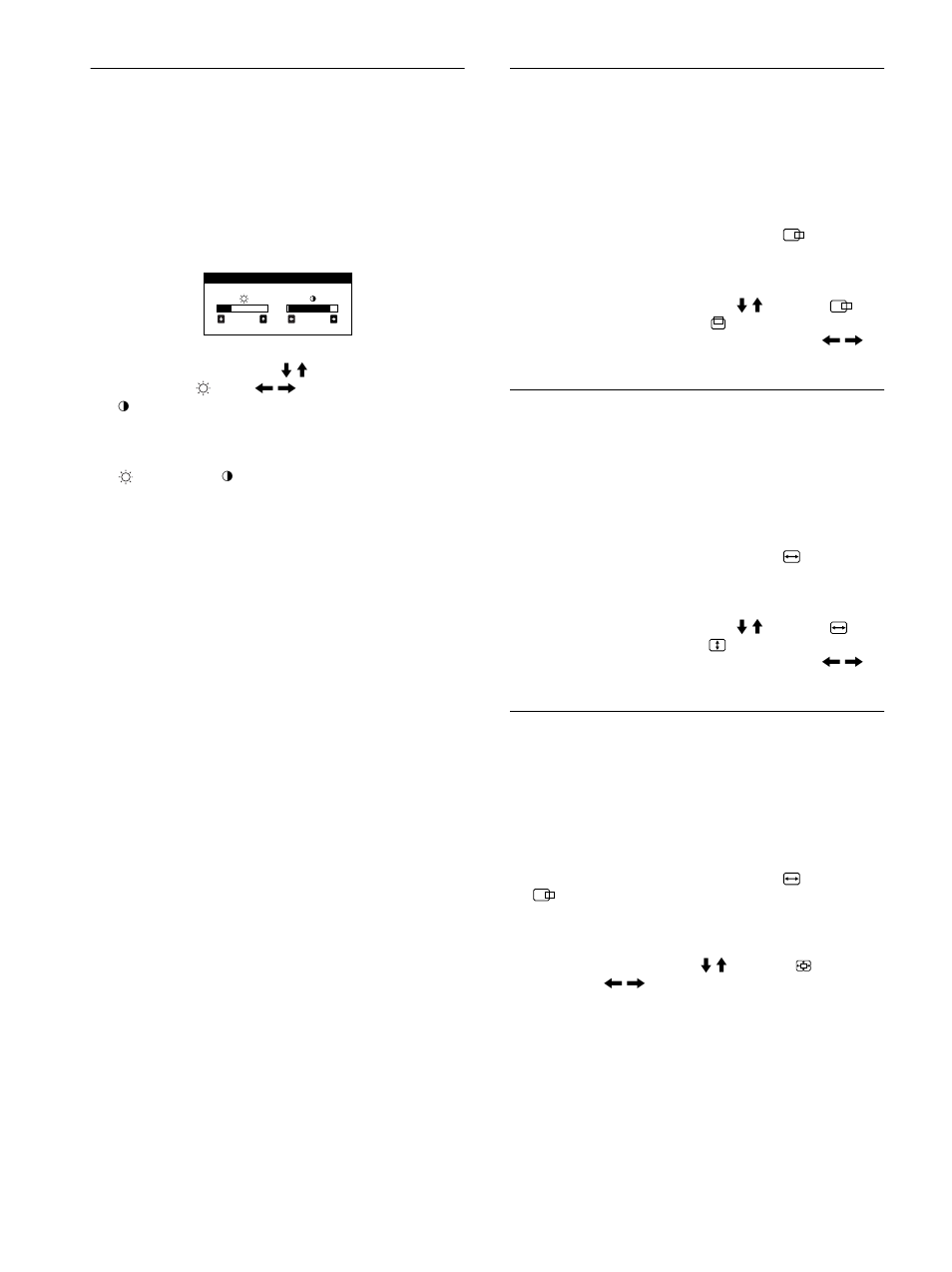 Adjusting the brightness and contrast, Adjusting the centering of the picture (center), Adjusting the size of the picture (size) | Enlarging or reducing the picture (zoom), 10 adjusting the brightness and contrast | Sony Trinitron CPD-E400E User Manual | Page 10 / 132