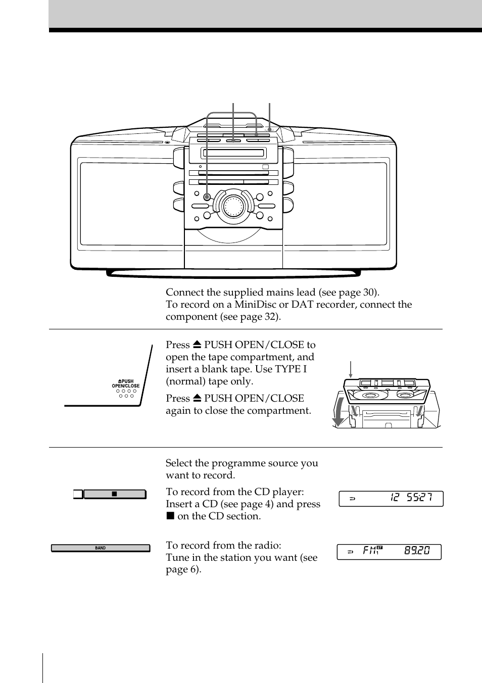 Recording on a tape, 10 recording on a tape | Sony ZS-D55 User Manual | Page 10 / 84