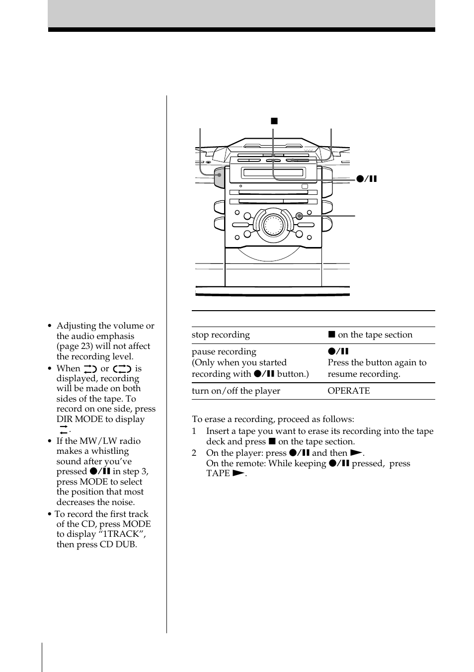 Recording on a tape (continued) | Sony ZS-D55 User Manual | Page 12 / 84